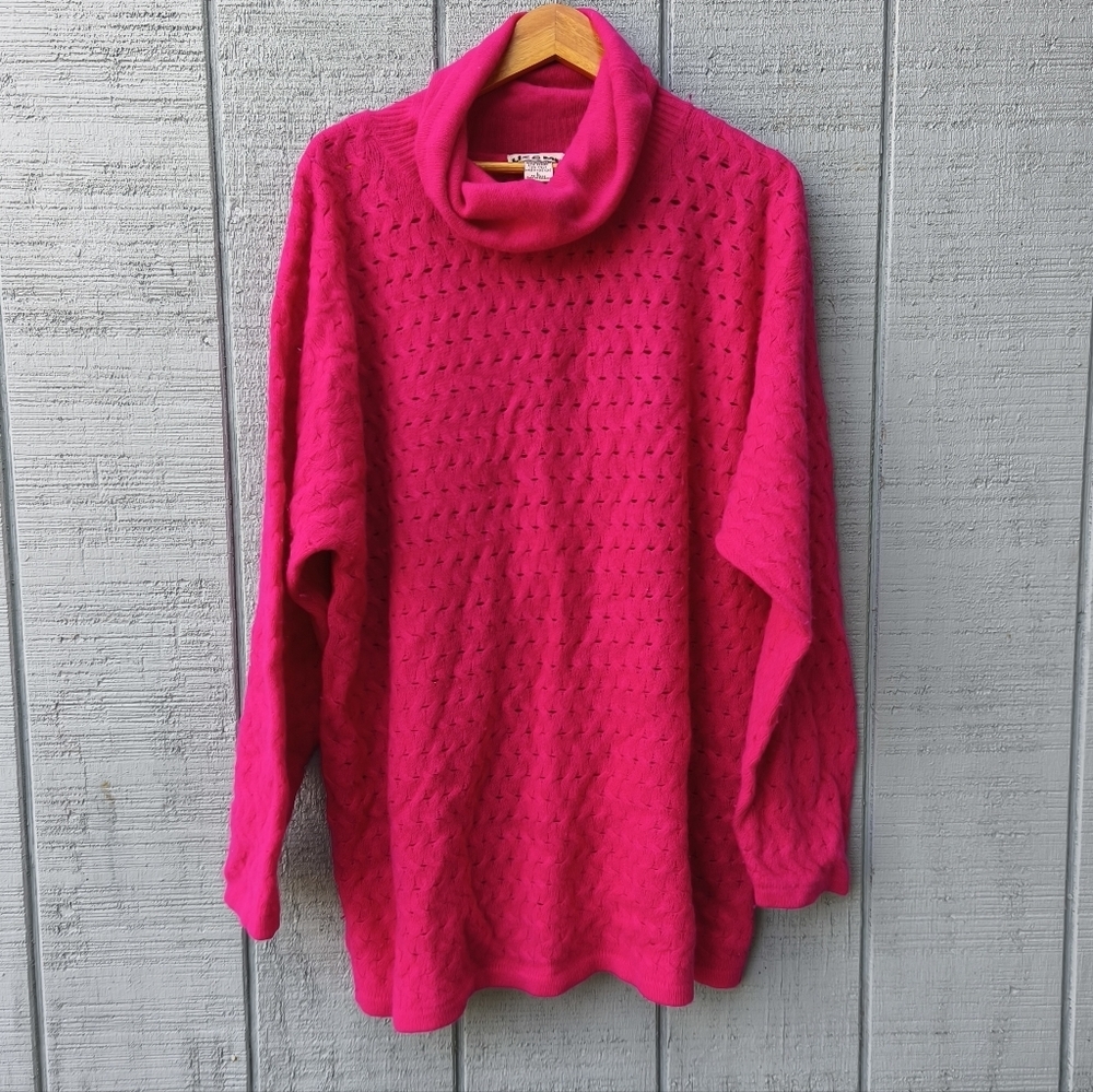 90s Liz and Me Lambswool Angora Textured Cowl Neck Oversized Sweater sz M Pink
